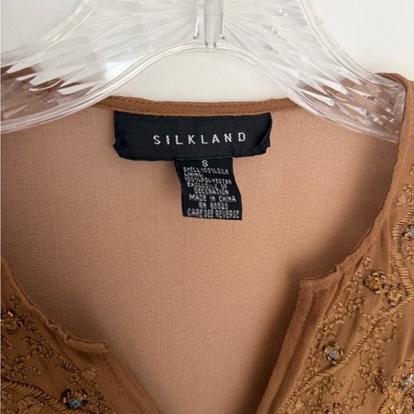Vintage 100% Silk sheer tan fairycore boho Blouse Beaded Flutter Sleeves Top S - Picture 3 of 10
